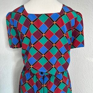 Vintage 1980s Sasson Two Piece Set Women's 8 – Argyle Geometric top and‎ midi